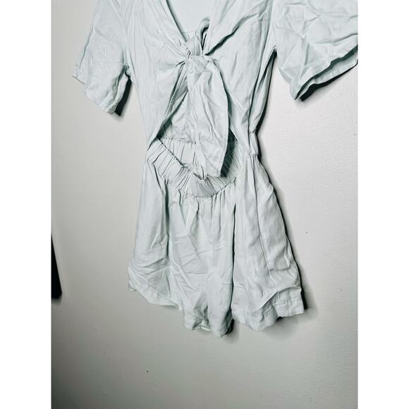 THAKOON x RTR Mint Tie Waist Linen Blend Plunge Neck Romper Size 2 - Picture 6 of 9